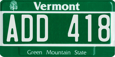 VT license plate ADD418