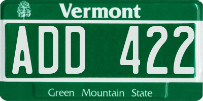 VT license plate ADD422