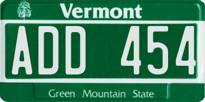 VT license plate ADD454
