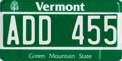 VT license plate ADD455