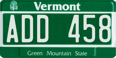 VT license plate ADD458