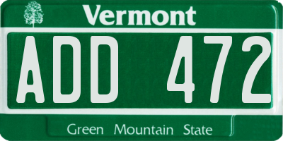 VT license plate ADD472