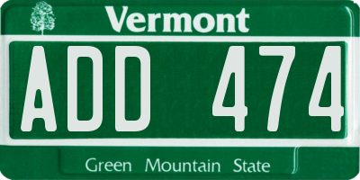VT license plate ADD474