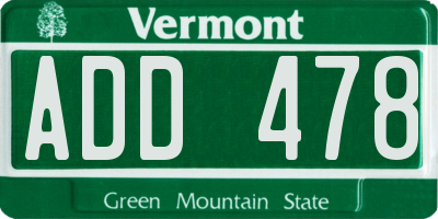 VT license plate ADD478