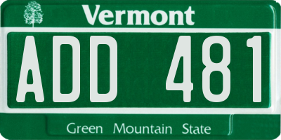 VT license plate ADD481