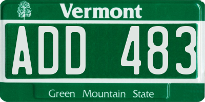 VT license plate ADD483