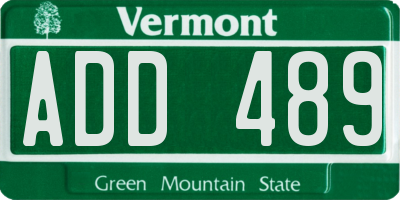 VT license plate ADD489
