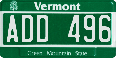 VT license plate ADD496