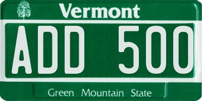VT license plate ADD500