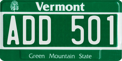 VT license plate ADD501
