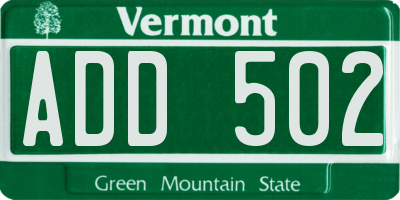 VT license plate ADD502