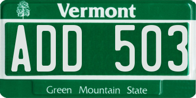 VT license plate ADD503