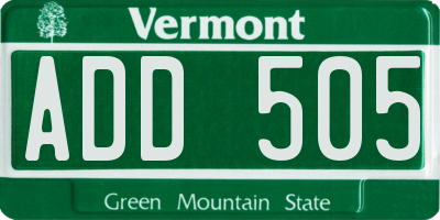 VT license plate ADD505