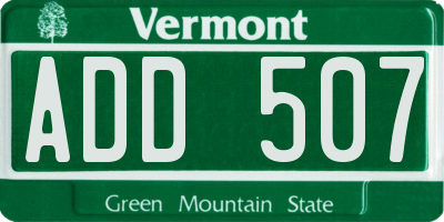 VT license plate ADD507
