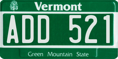 VT license plate ADD521