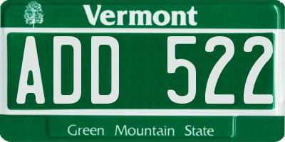VT license plate ADD522