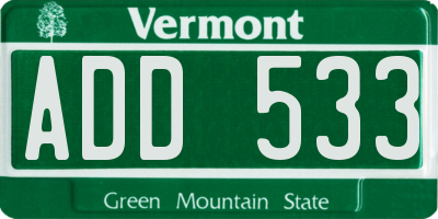 VT license plate ADD533