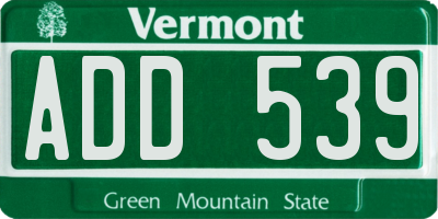 VT license plate ADD539
