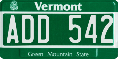 VT license plate ADD542