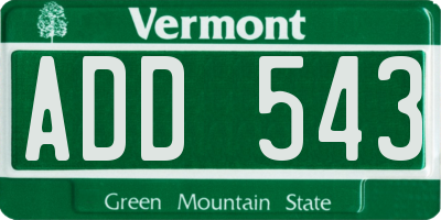 VT license plate ADD543