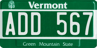 VT license plate ADD567