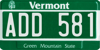 VT license plate ADD581