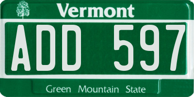 VT license plate ADD597