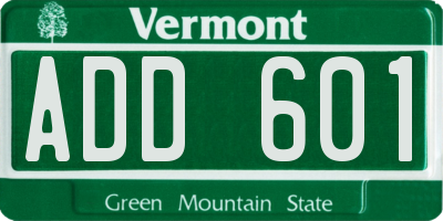 VT license plate ADD601