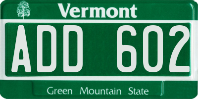 VT license plate ADD602