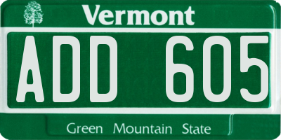 VT license plate ADD605