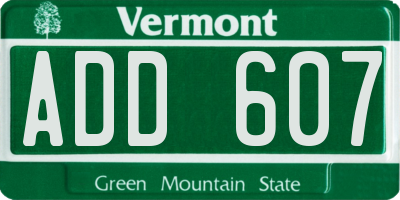 VT license plate ADD607