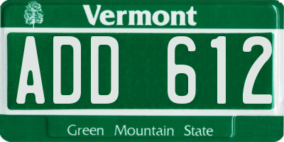 VT license plate ADD612