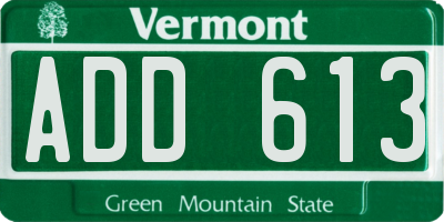 VT license plate ADD613