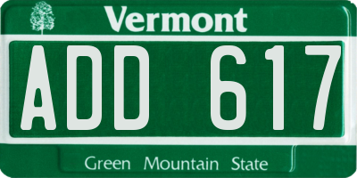 VT license plate ADD617
