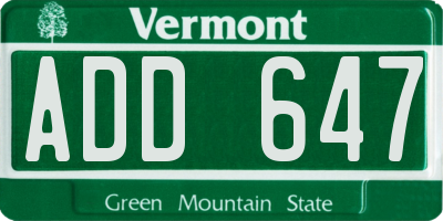 VT license plate ADD647