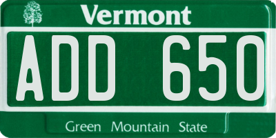 VT license plate ADD650
