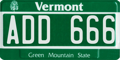 VT license plate ADD666