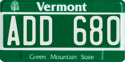 VT license plate ADD680