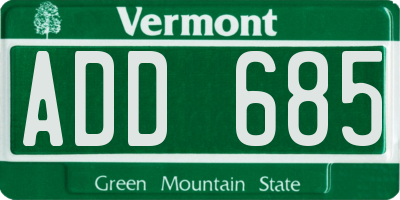VT license plate ADD685