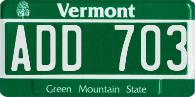 VT license plate ADD703