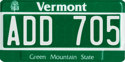 VT license plate ADD705