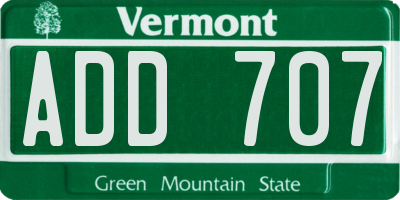 VT license plate ADD707