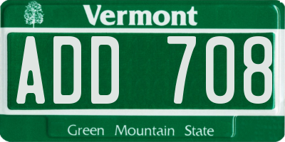 VT license plate ADD708
