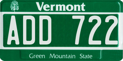 VT license plate ADD722
