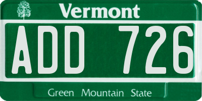 VT license plate ADD726