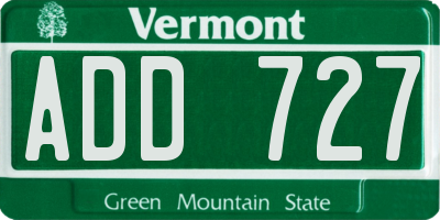 VT license plate ADD727