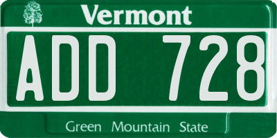 VT license plate ADD728