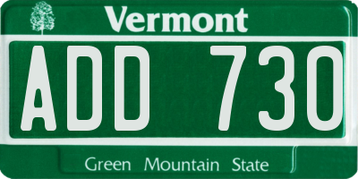 VT license plate ADD730