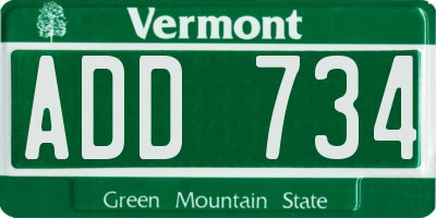 VT license plate ADD734