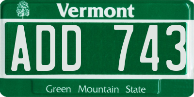 VT license plate ADD743